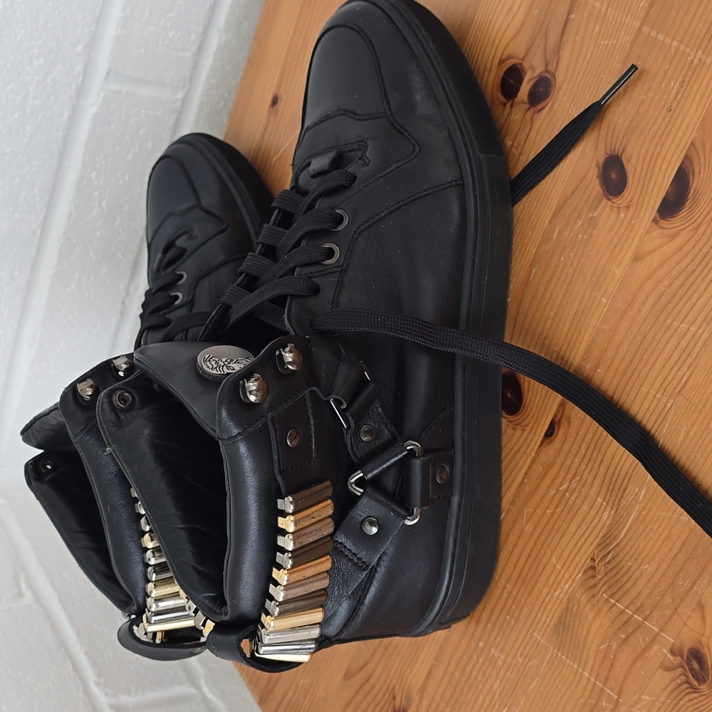 Versace Collection Black Leather Medallion High Top Sneakers Size 41 - Picture 3 of 13